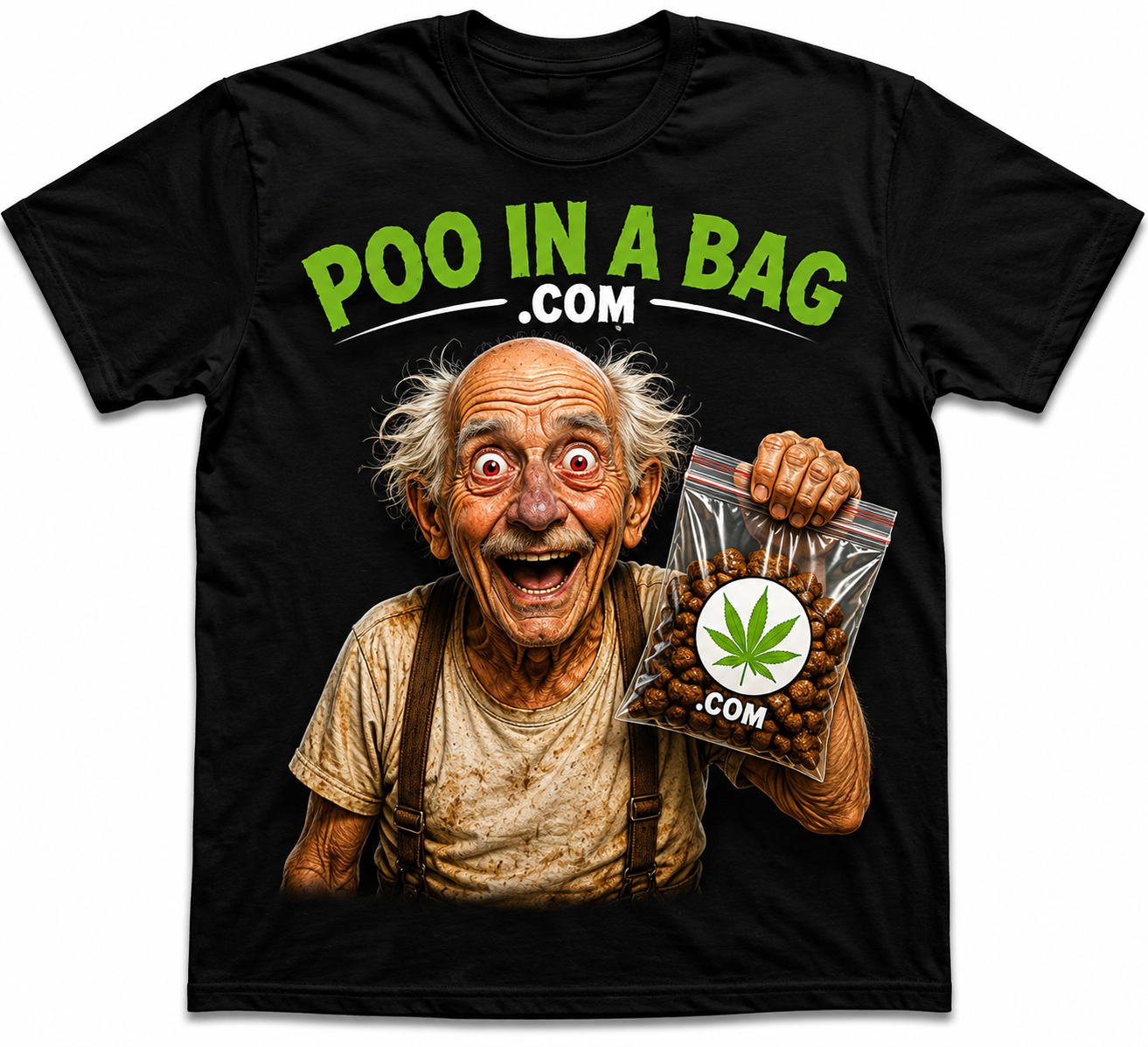 The Original black Poo In A Bag T-shirt with full front print